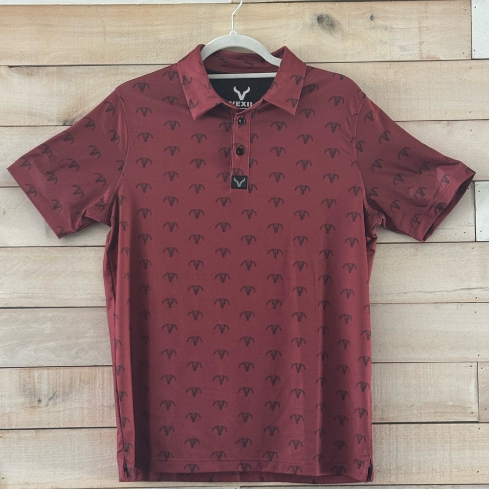 Vexil Men’s Maroon Bull Skull Polo Shirt